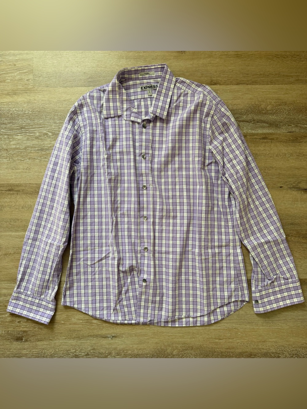 Express Lavender and White Plaid Button-Down Shirt